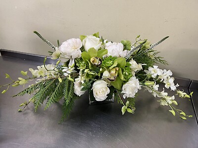 Winter White and Green Centerpiece