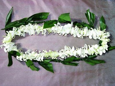 Orchid Lei - Combo White Orchid Lei with Braided Ti-leaf